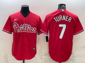 Men's Philadelphia Phillies Trea Turner #7 Red Replica Player Jersey1