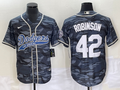 Men's Los Angeles Dodgers Jackie Robinson #42 Grey Camouflage Player Jersey1 Joint Edition