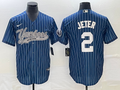Men's New York Yankees Derek Jeter #2 Blue Player Jersey1 Joint Edition