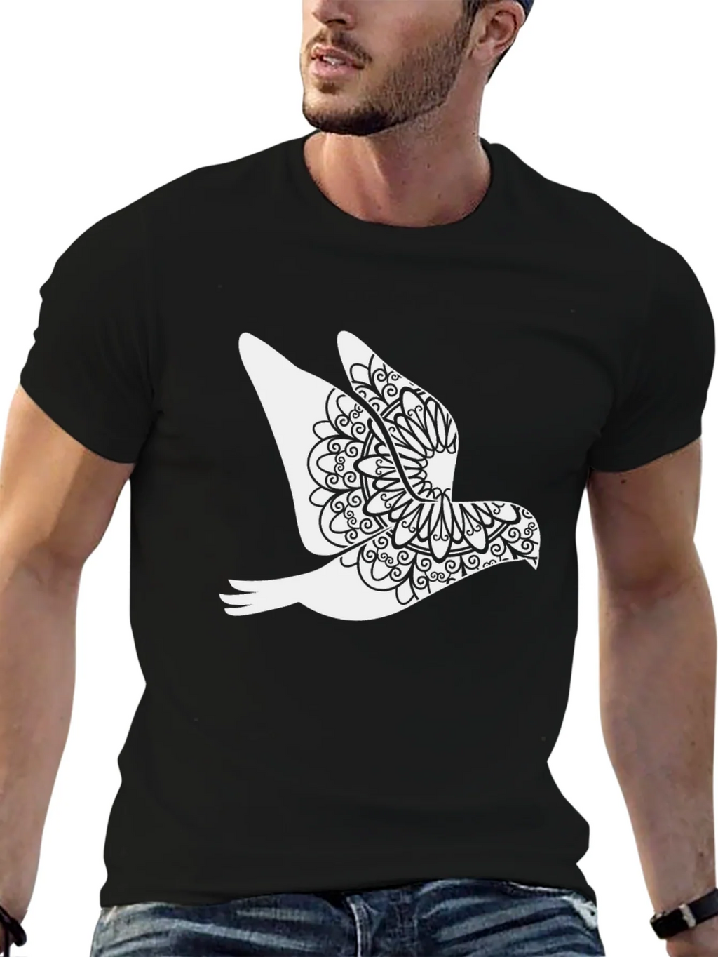 Dove Mandala Graphic Black T-Shirt