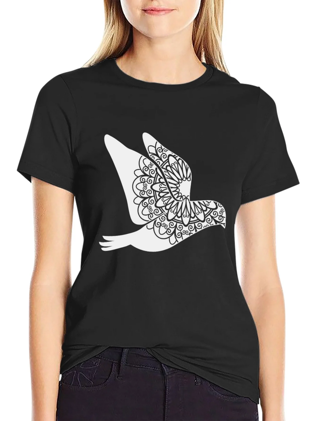 Dove Mandala Graphic Black T-Shirt