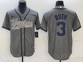 Men's New York Yankees Babe Ruth #3 Gray Game Jersey1 Joint Edition