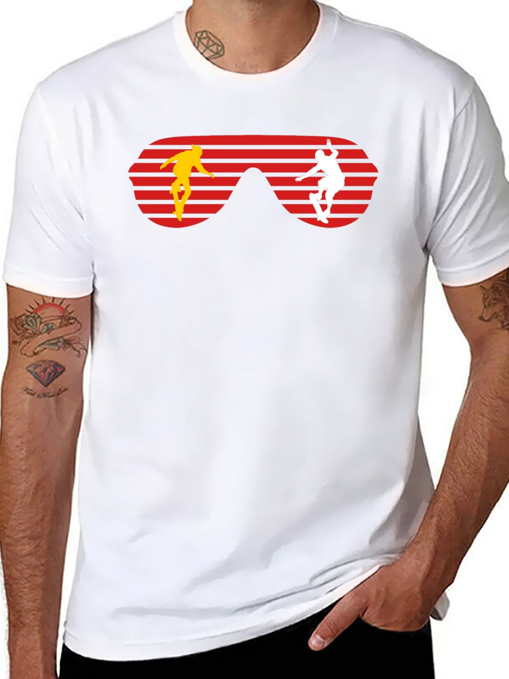Retro Skateboarder Sunglasses Graphic Tee - Black