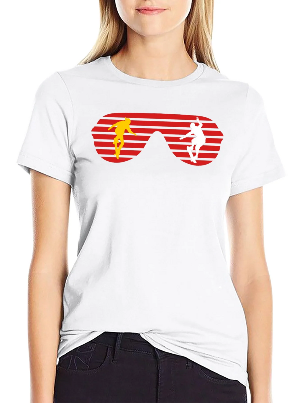 Retro Skateboarder Sunglasses Graphic Tee - Black