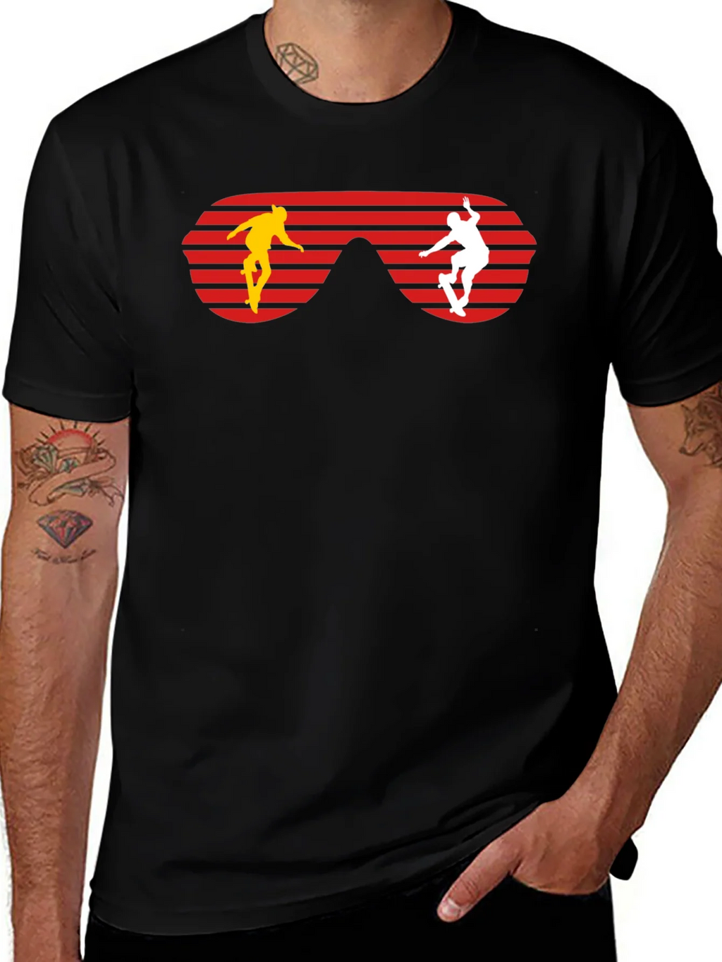 Retro Skateboarder Sunglasses Graphic Tee - Black