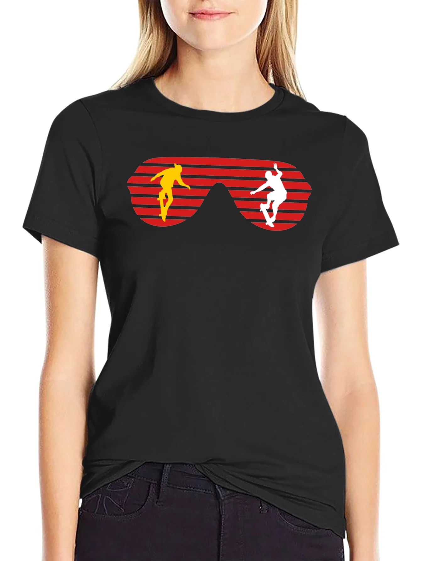 Retro Skateboarder Sunglasses Graphic Tee - Black