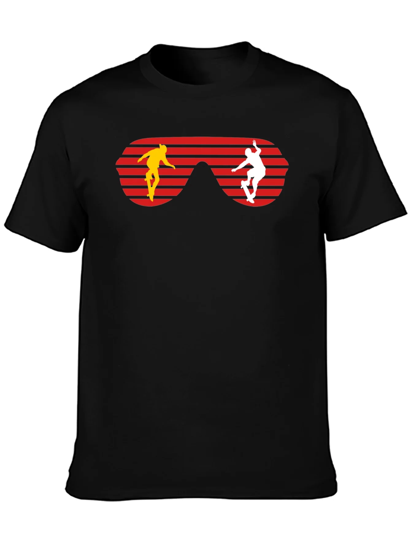 Retro Skateboarder Sunglasses Graphic Tee - Black