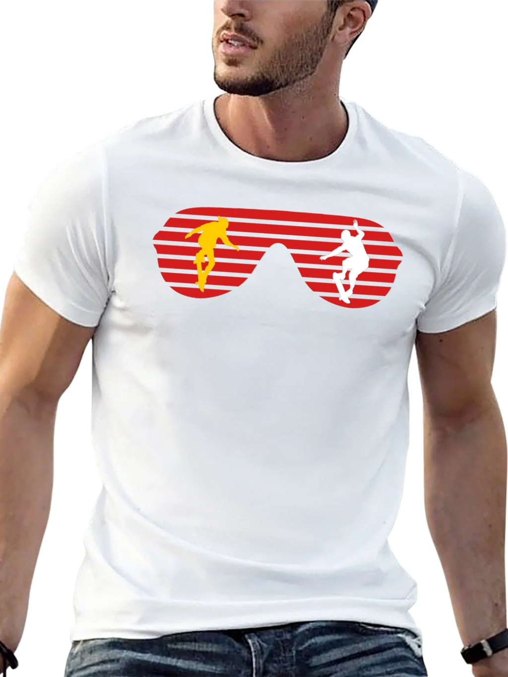 Retro Skateboarder Sunglasses Graphic Tee - Black