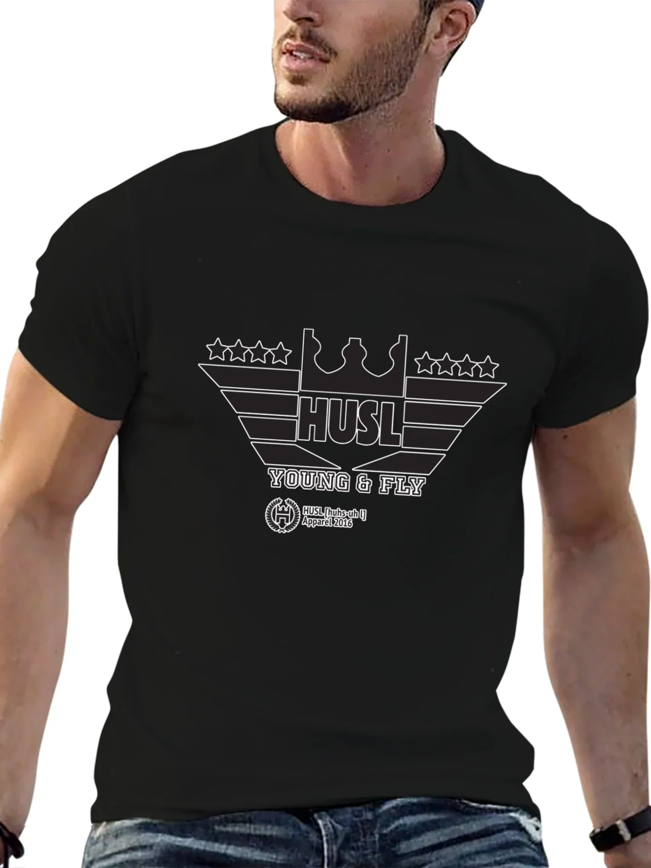 Hustl Young & Fly Black Graphic T-Shirt