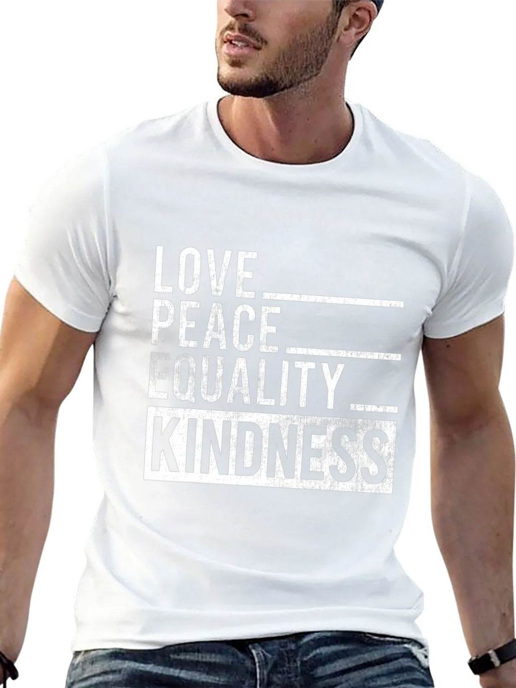 Love Peace Equality Kindness Graphic Tee - Black