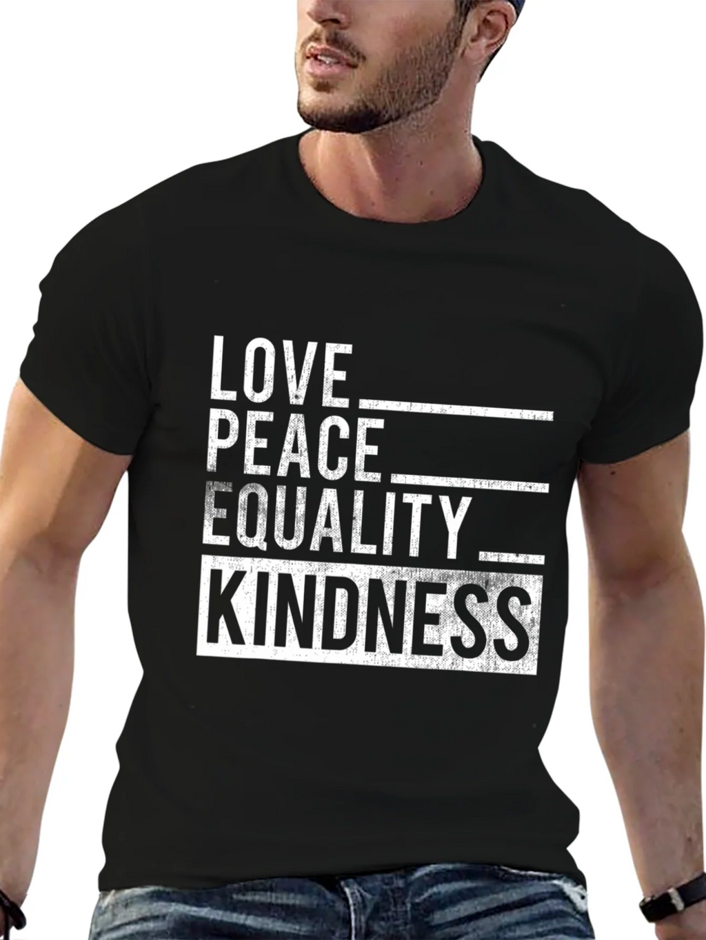 Love Peace Equality Kindness Graphic Tee - Black