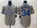 Men's Los Angeles Dodgers Fernando Valenzuela #34 Gray Player Jersey1 Joint Edition