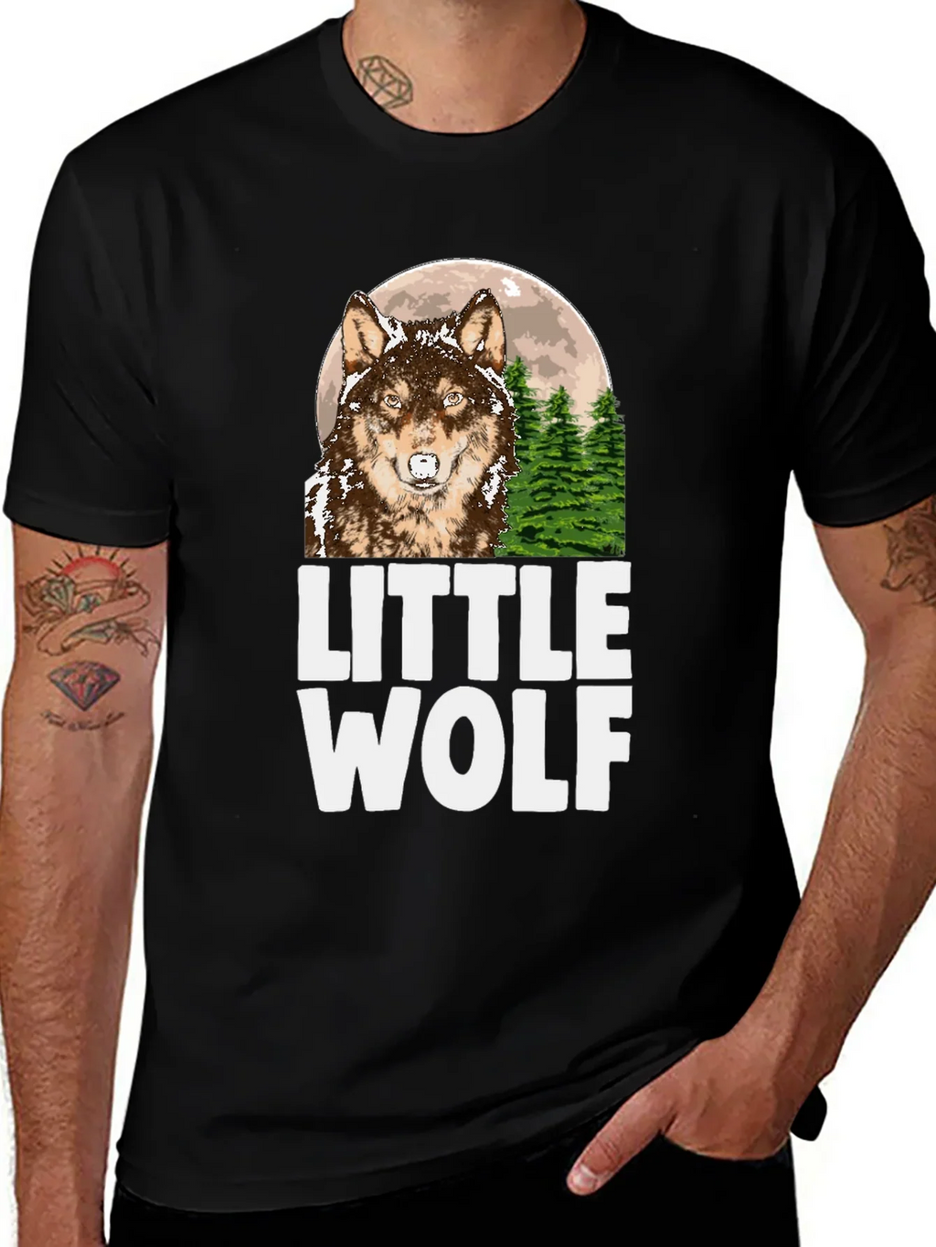 Little Wolf Graphic Tee - Mens Black T-Shirt