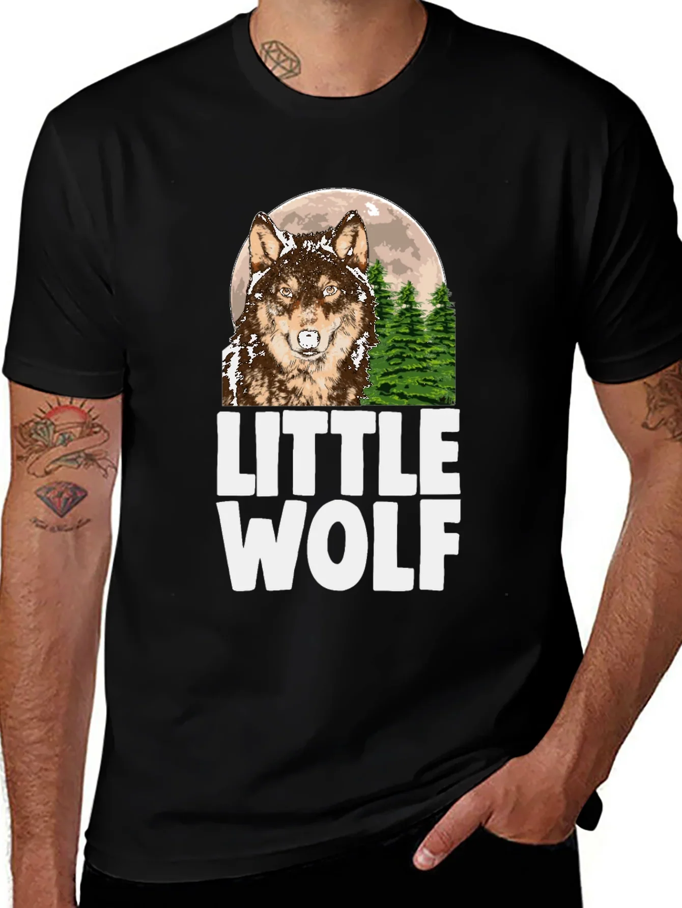 Little Wolf Graphic Tee - Mens Black T-Shirt