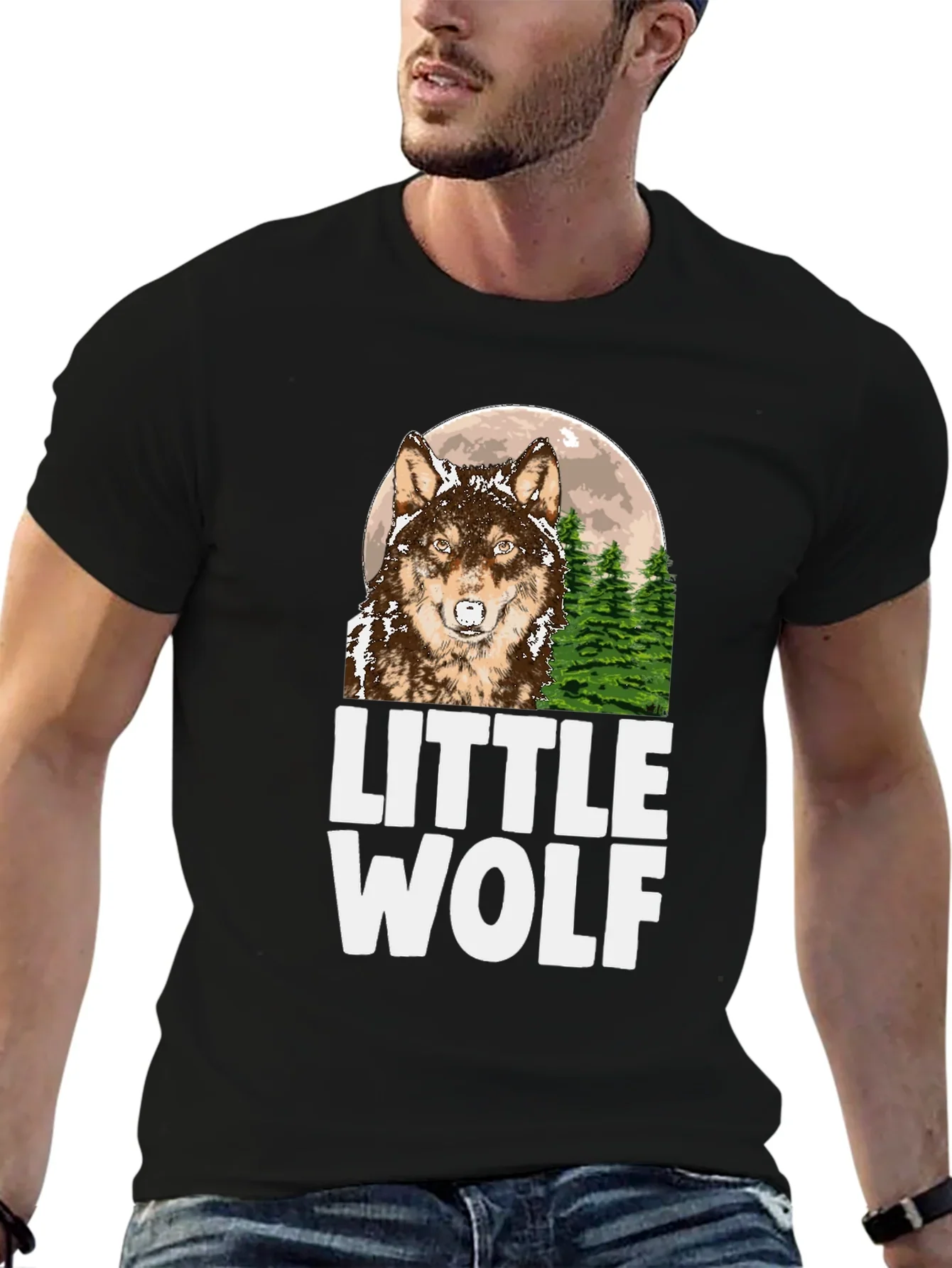 Little Wolf Graphic Tee - Mens Black T-Shirt