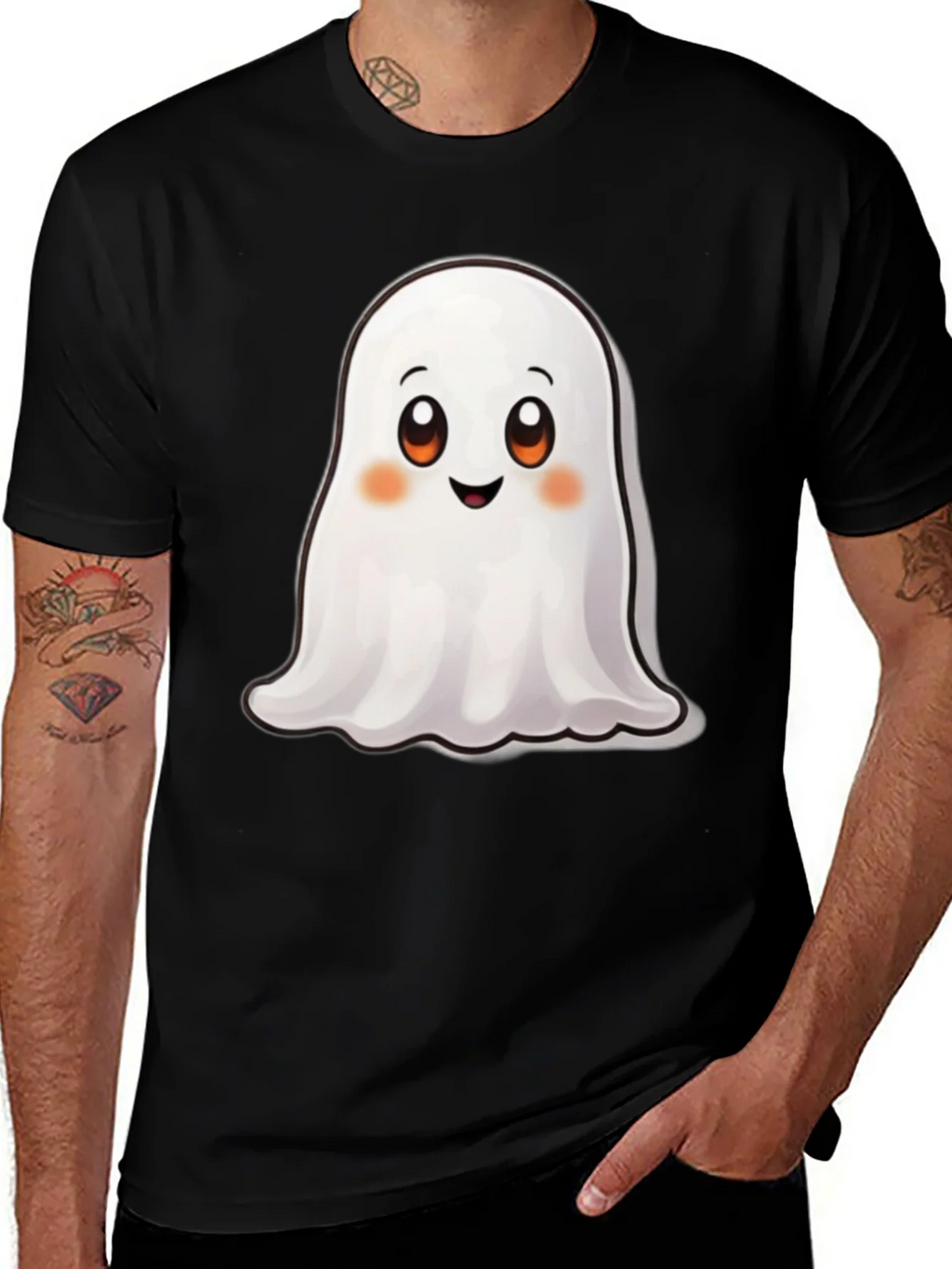 Cute Ghost Graphic Black T-Shirt