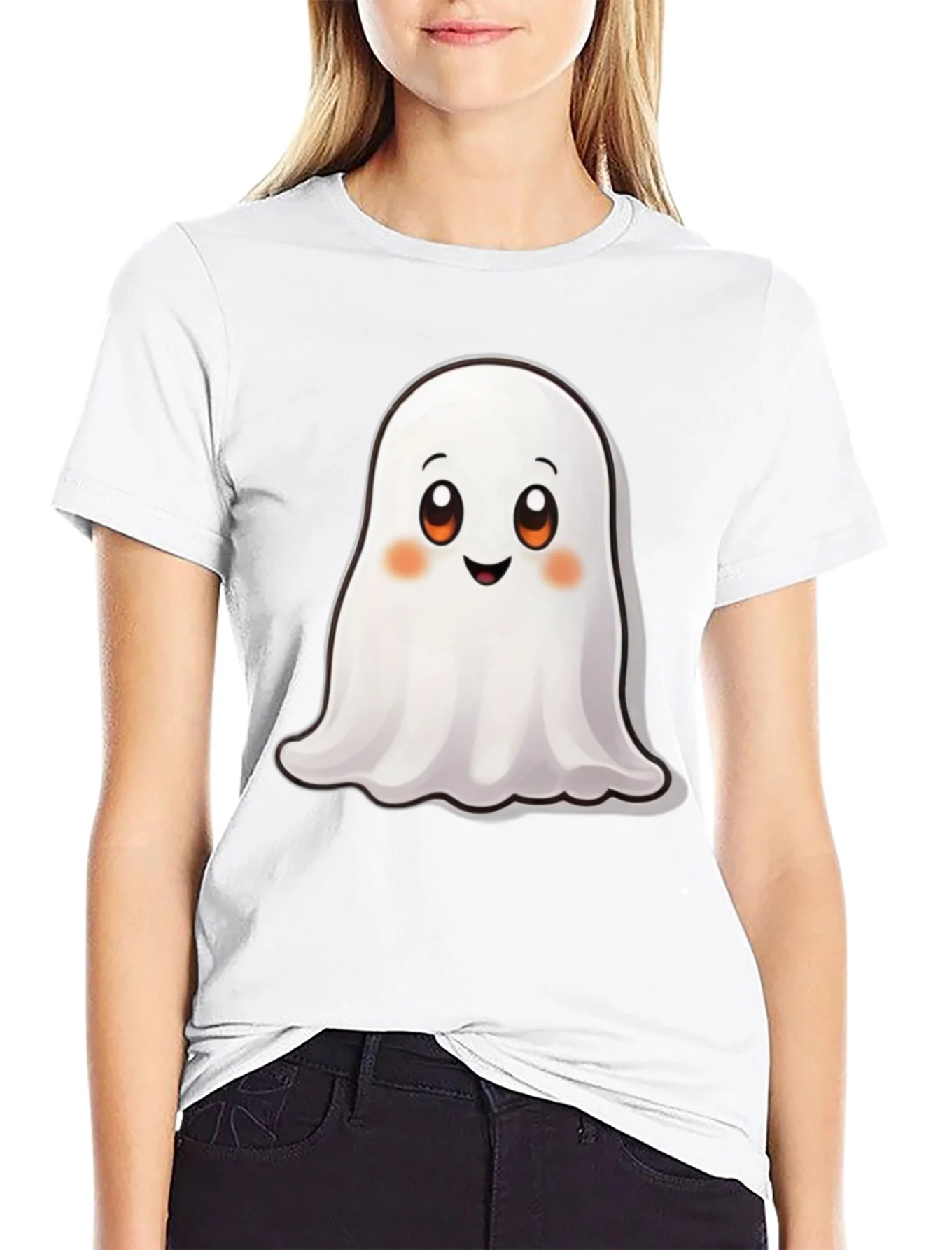 Cute Ghost Graphic Black T-Shirt