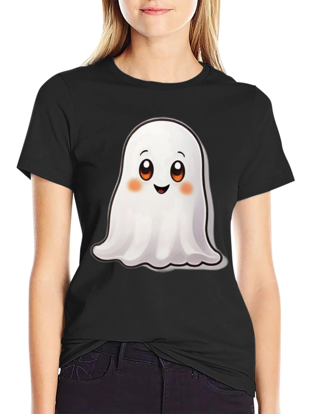 Cute Ghost Graphic Black T-Shirt
