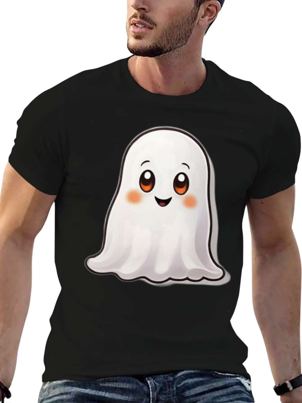 Cute Ghost Graphic Black T-Shirt
