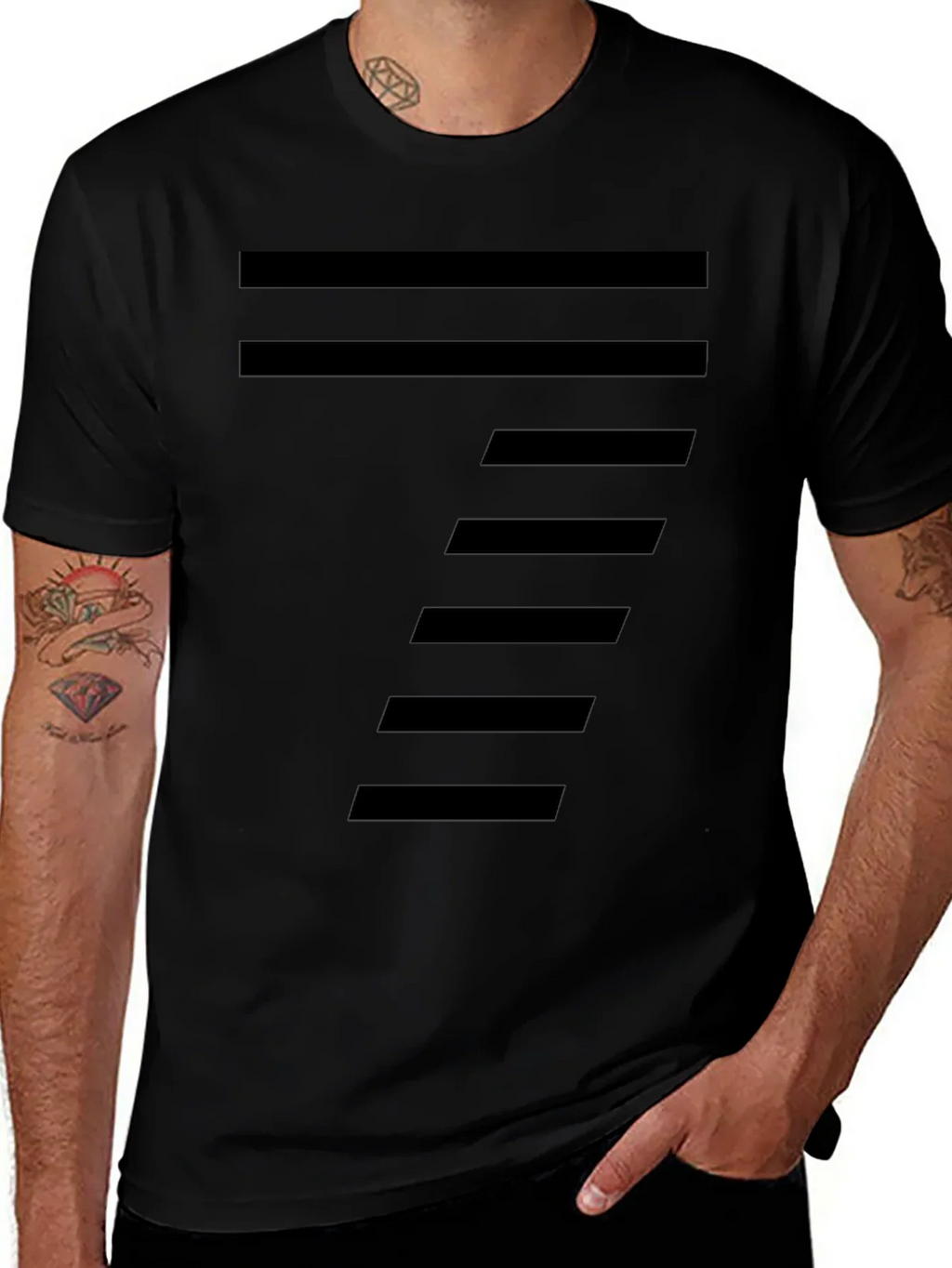 Modern Striped Design Black T-Shirt