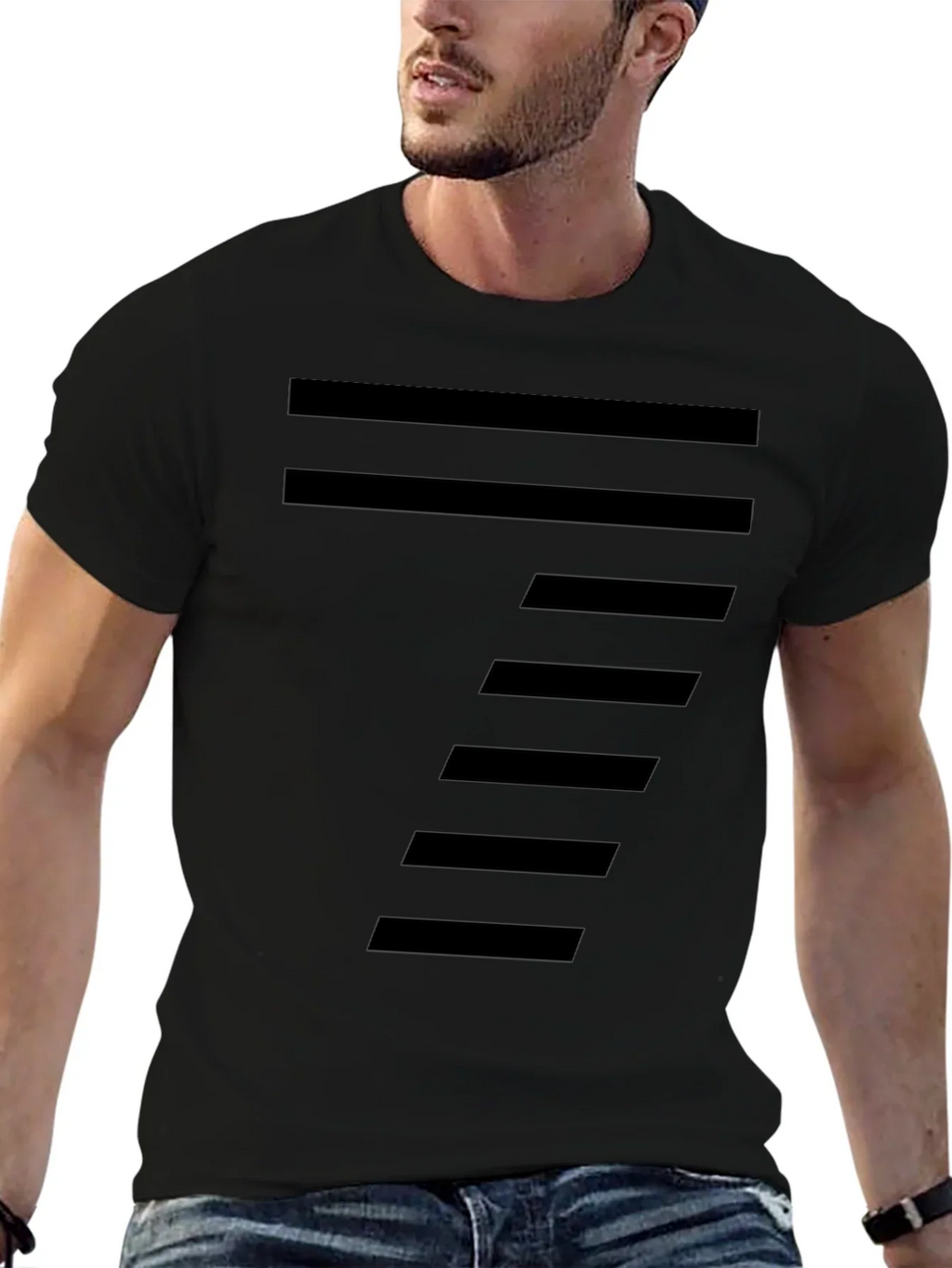 Modern Striped Design Black T-Shirt