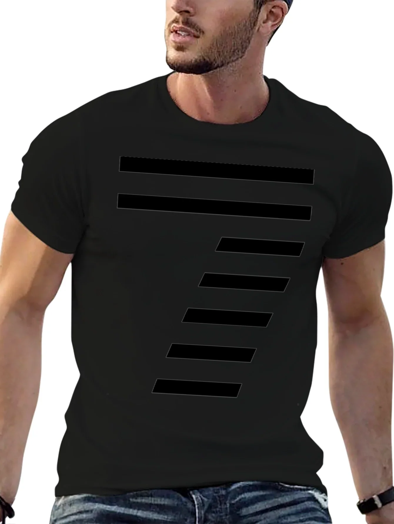 Modern Striped Design Black T-Shirt
