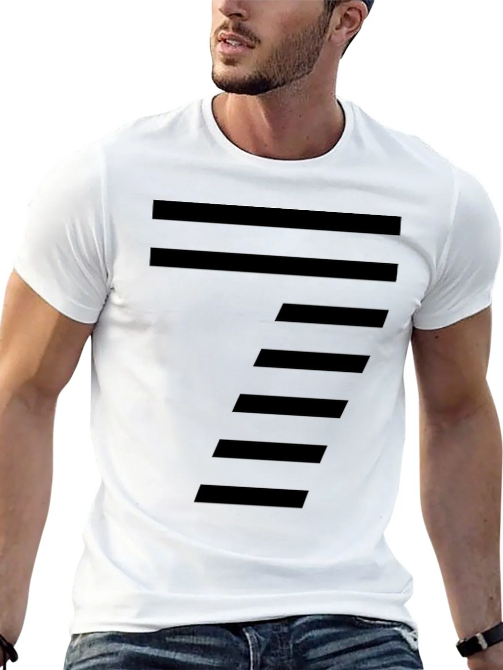 Modern Striped Design Black T-Shirt
