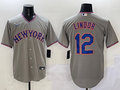 Men's New York Mets Francisco Lindor #12 Gray Replica Player Jersey1