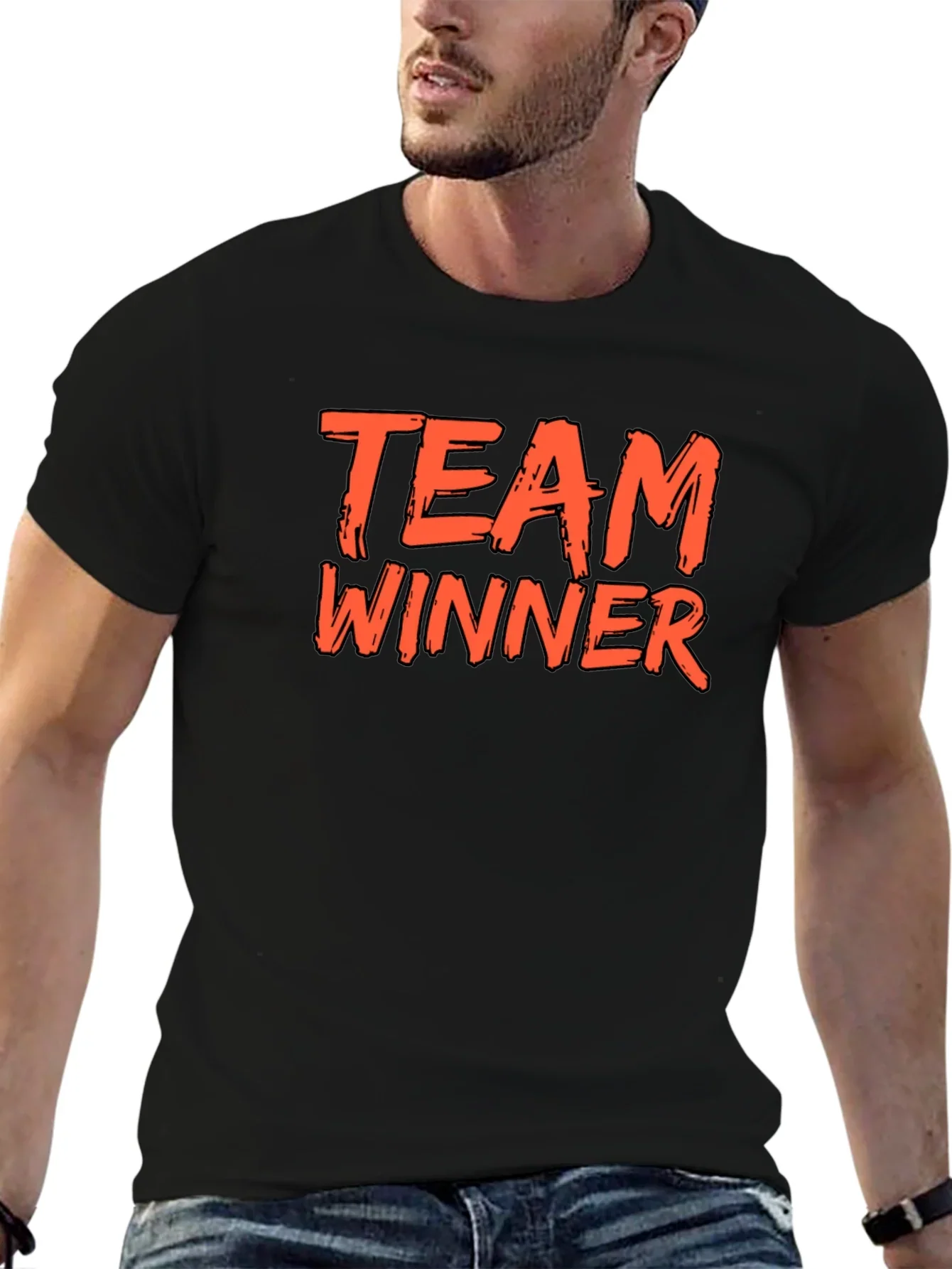 Team Winner Graphic Tee - Black Cotton T-Shirt