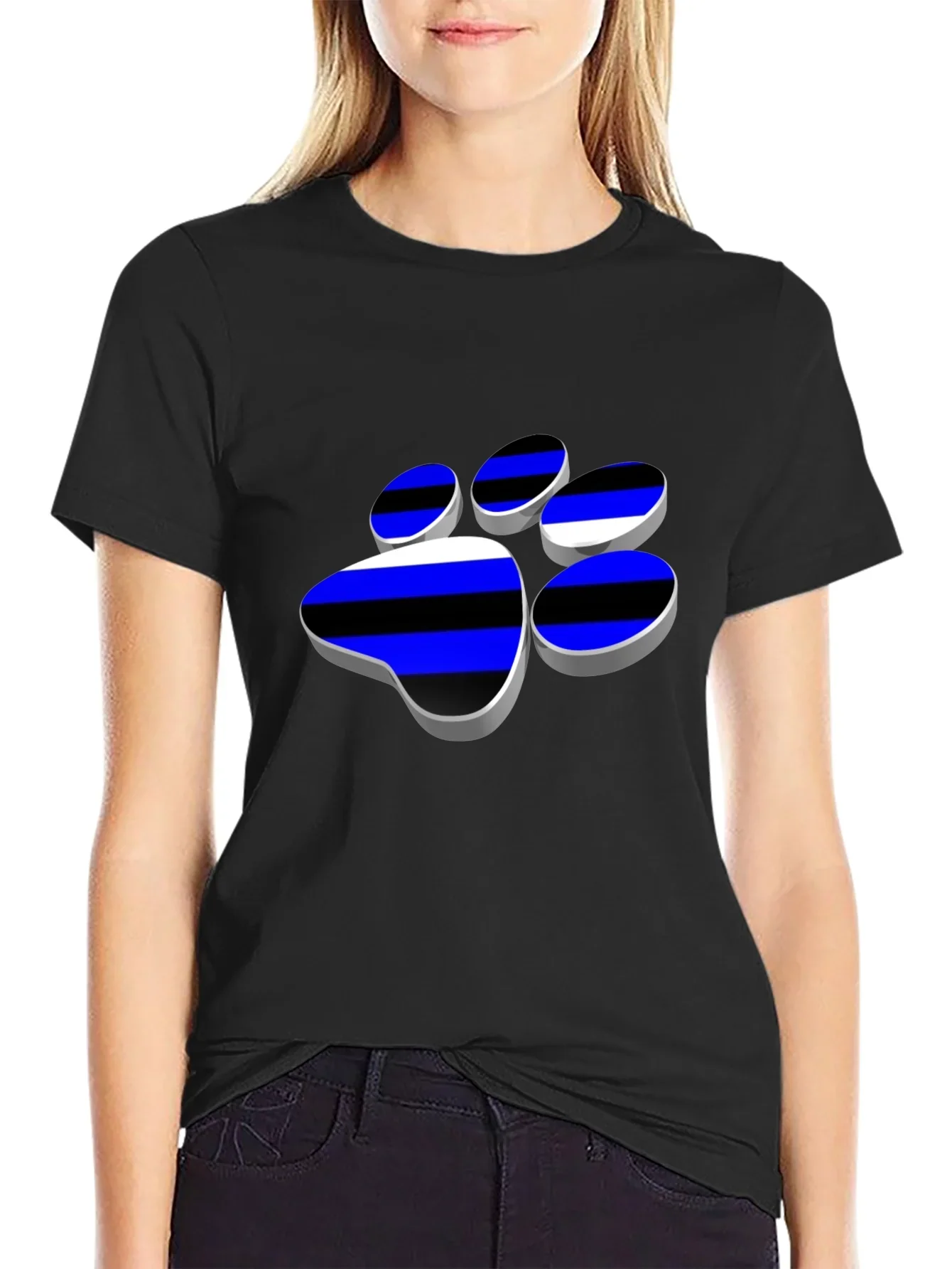Cool Paw Print Graphic T-Shirt - Black