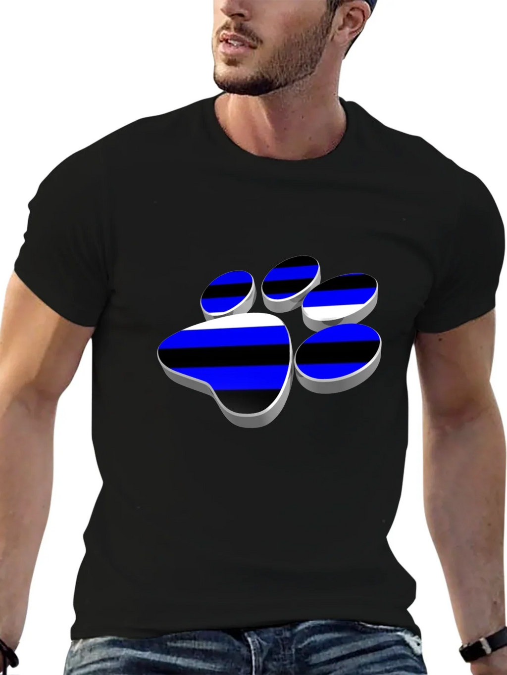 Cool Paw Print Graphic T-Shirt - Black