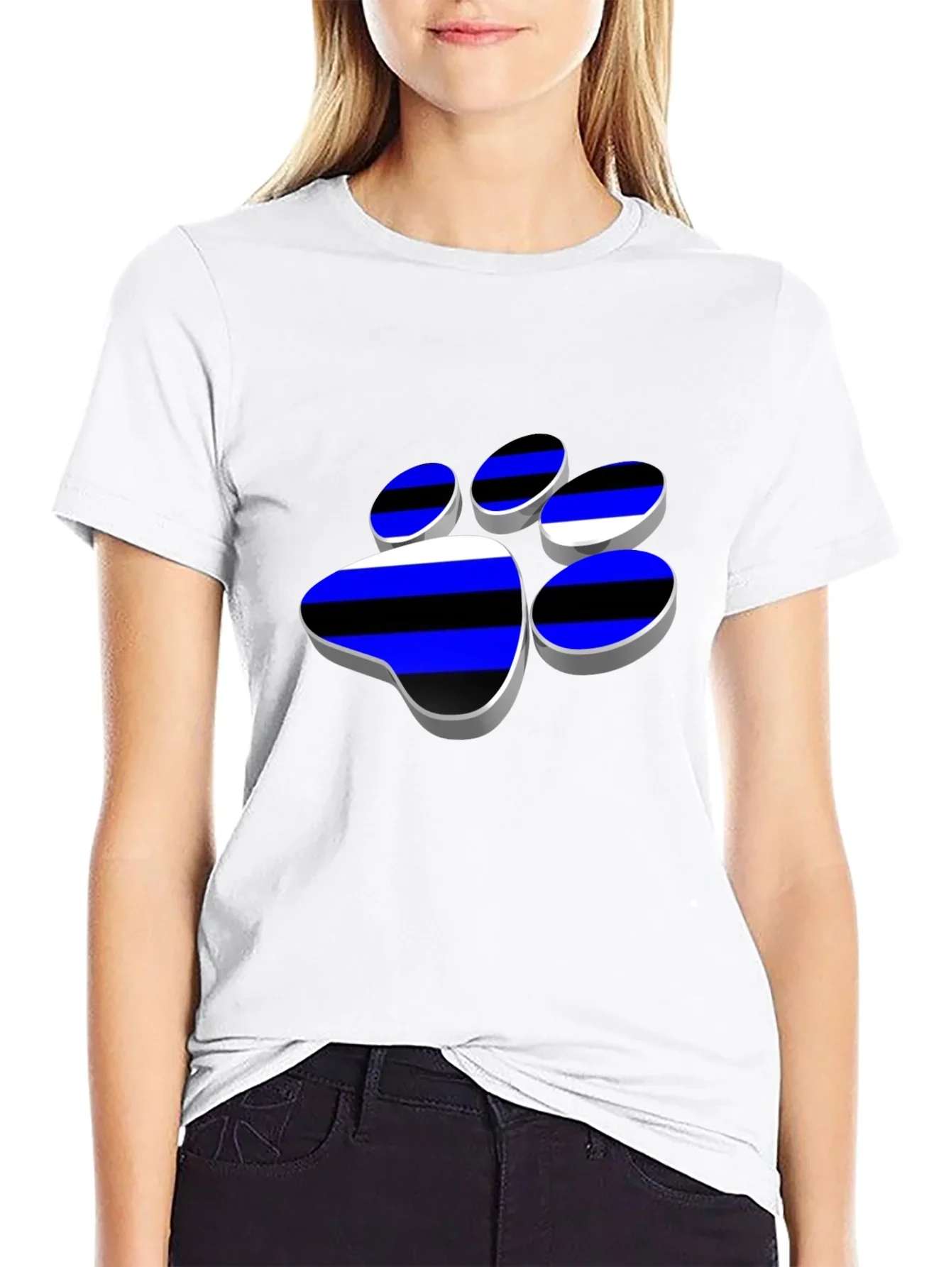 Cool Paw Print Graphic T-Shirt - Black