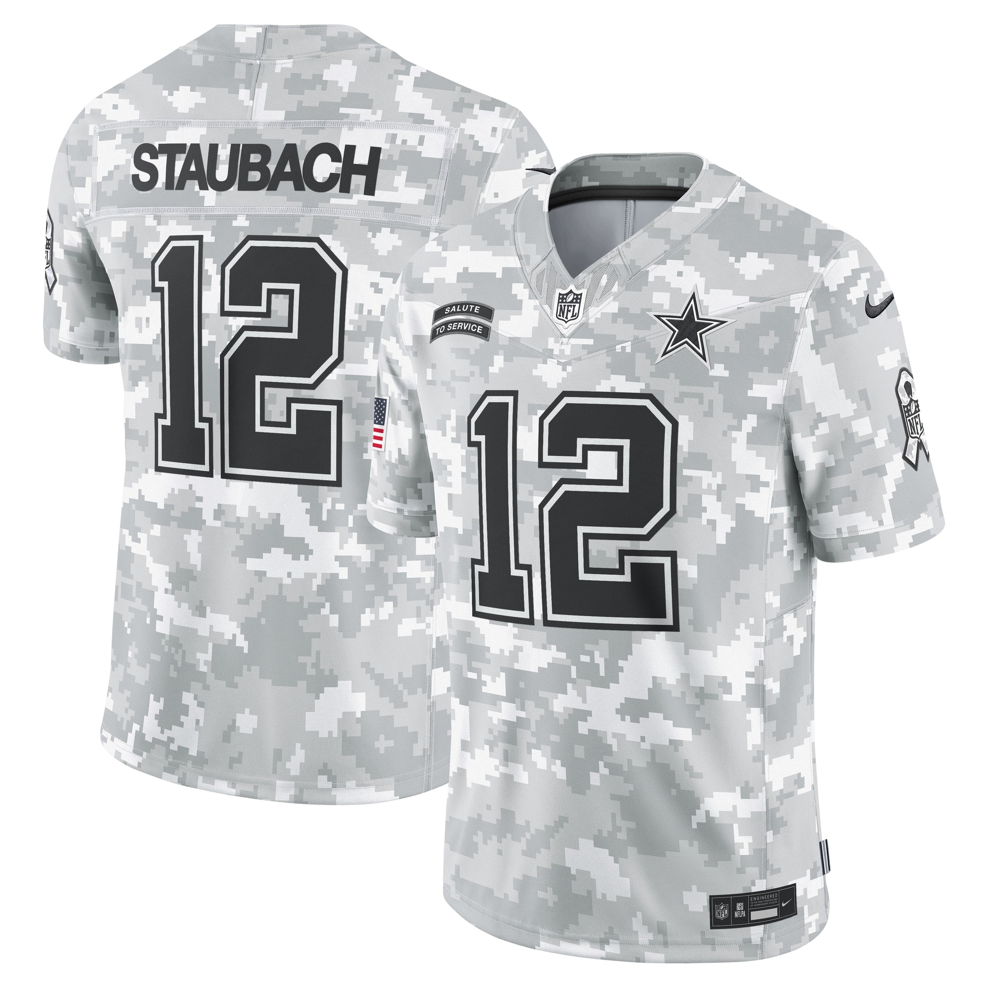 Roger Staubach Dallas Cowboys Nike 2024 Salute to Service Retired   Limited Jersey - Arctic Camo