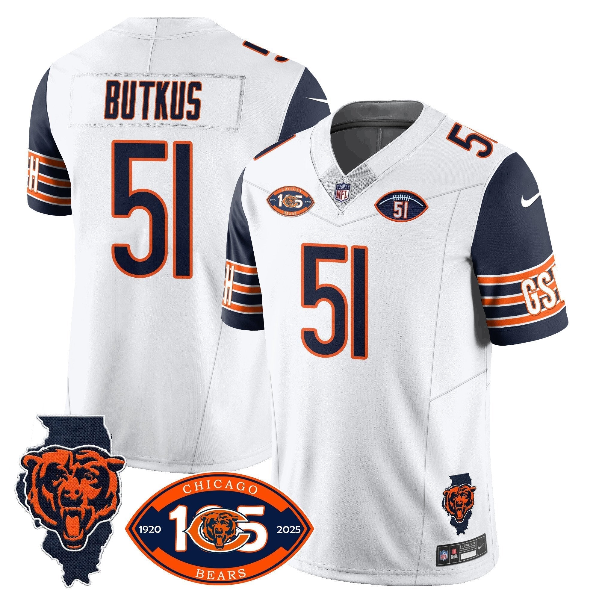 Mens Chicago Bears 1920-2025 The Chicago Bears Vapor Limited Jersey  All Stitched
