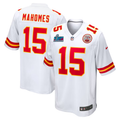 Men's Kansas City Chiefs Patrick Mahomes #15 White Super Bowl LVII Patch Away Game Jersey1