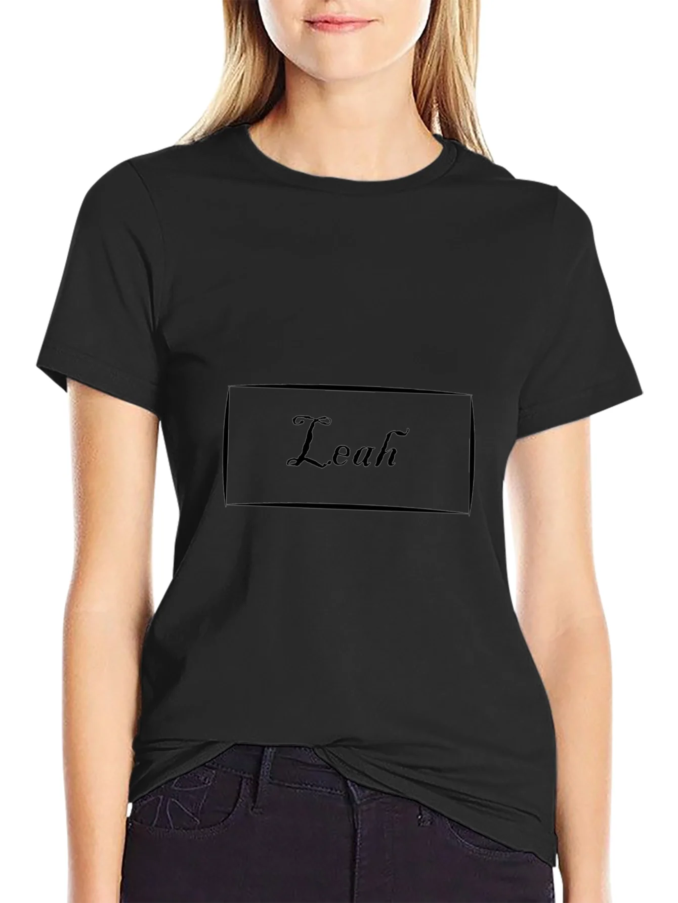 Personalized Leah Black Cotton T-Shirt