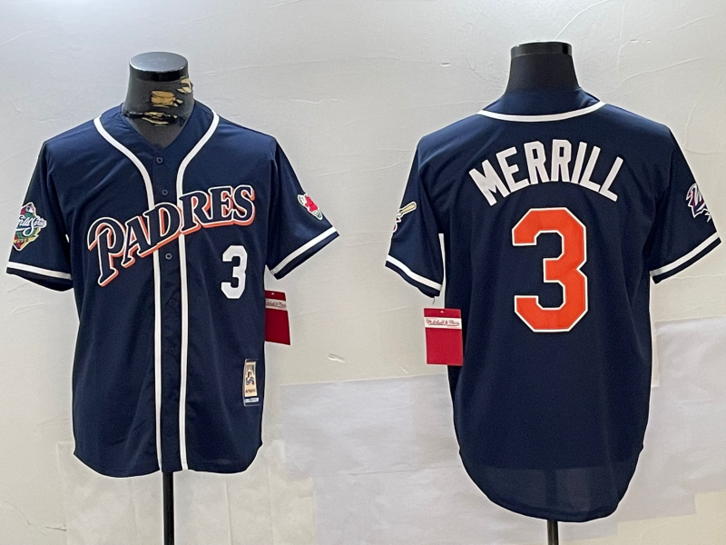 Men's San Diego Padres Jackson Merrill #3 Navy Replica Player Jersey1