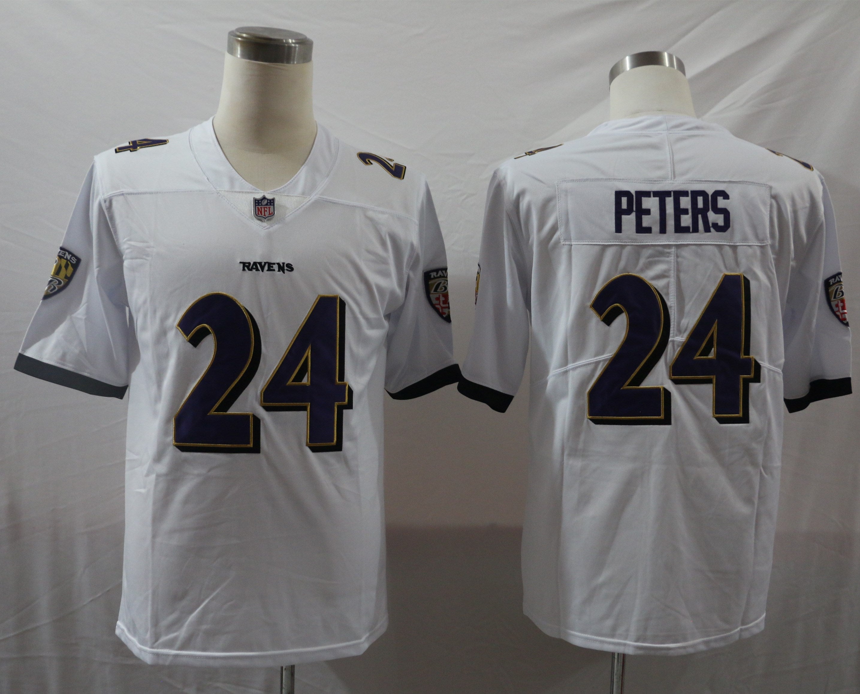 Men's Baltimore Ravens Marcus Peters #24 White Game Jersey1