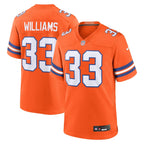 Javonte Williams Denver Broncos Nike Mile High Collection 1977 Throwback   Game Jersey - Orange
