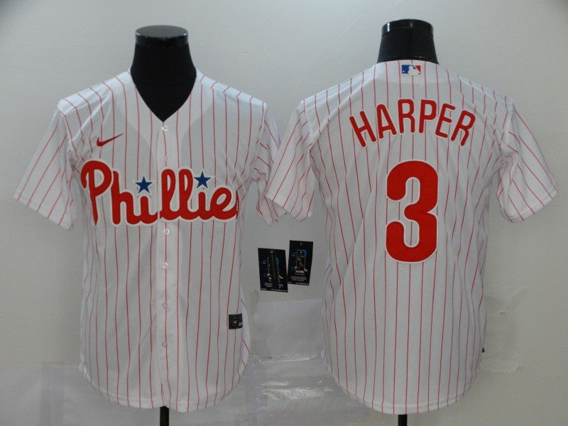 Men's Philadelphia Phillies #3 Bryce Harper Pinstripe Jersey