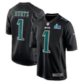 Men's Philadelphia Eagles Jalen Hurts #1 Black Super Bowl LVII Patch Fashion Game Jersey1