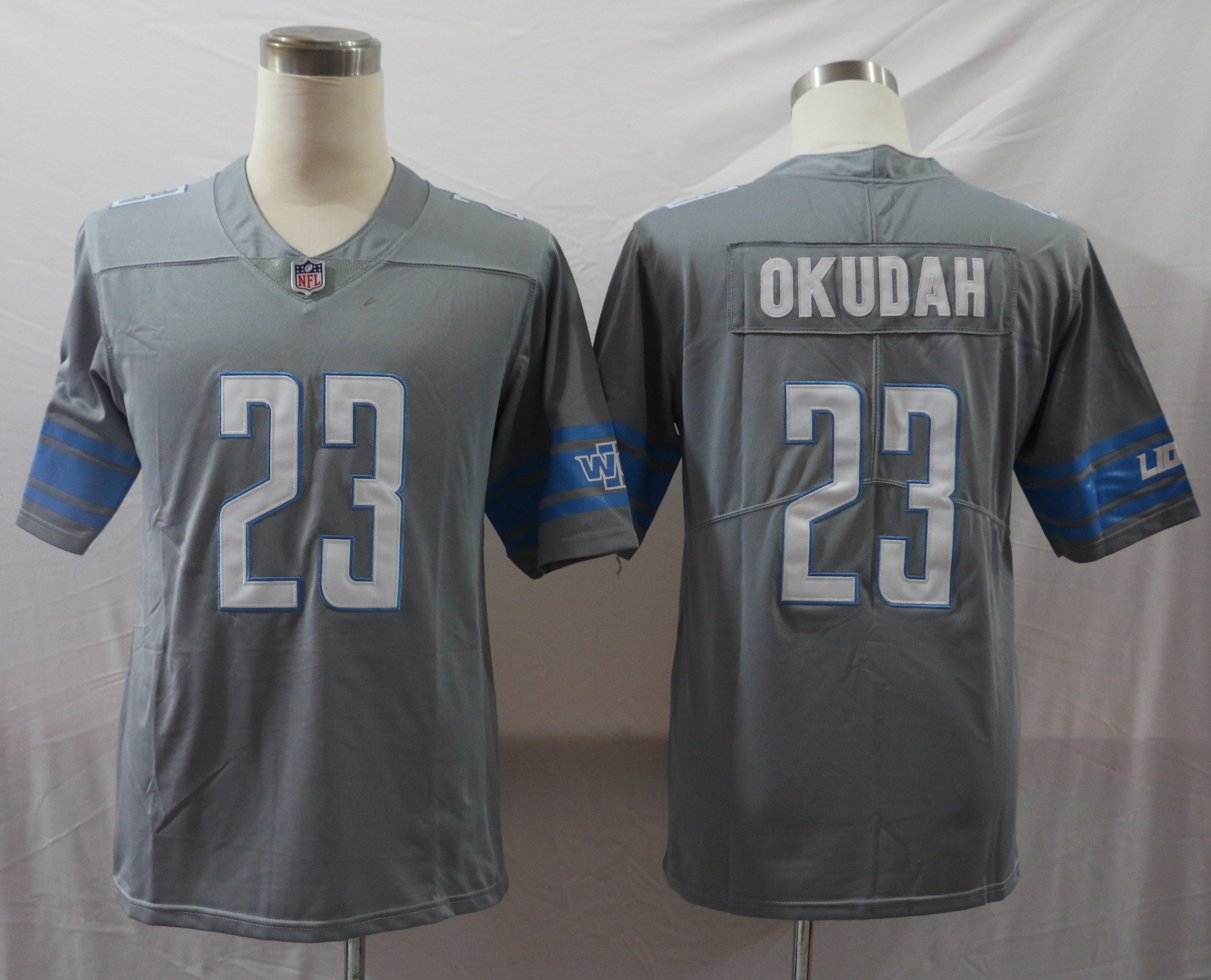Men's Detroit Lions Jeff Okudah #23 Gray Game Jersey1