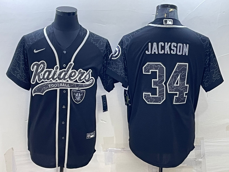 Men's Las Vegas Raiders Bo Jackson #34 Black RFLCTV Limited Jersey1 Joint Edition