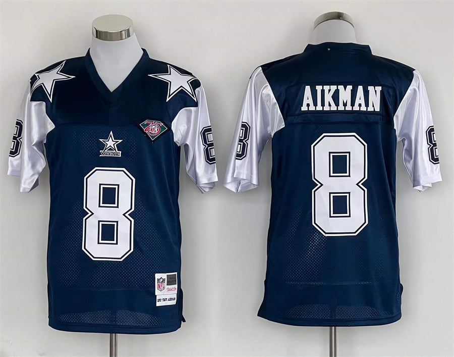 Men's Dallas Cowboys Troy Aikman  Navy Legacy Replica Player Jersey1