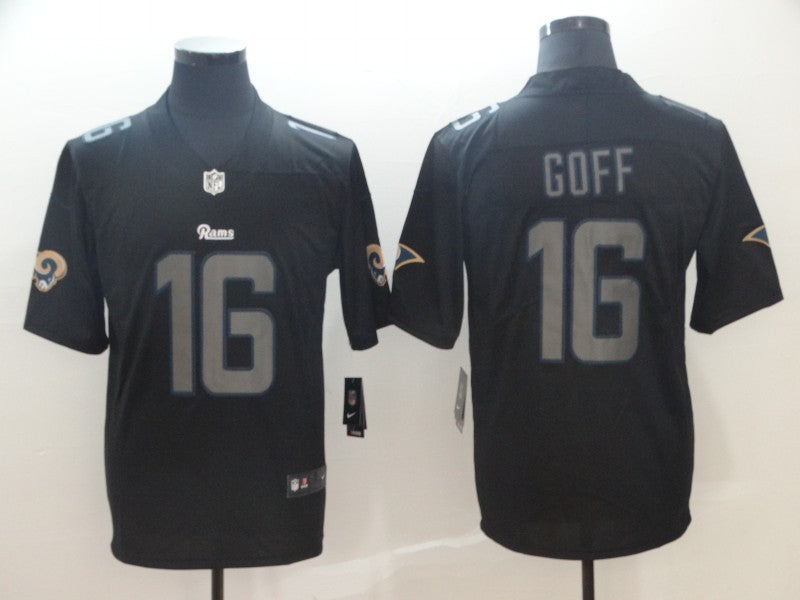 Men's Los Angeles Rams Jared Goff #16 Black Player Game Jersey1