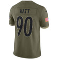#90 T.J. Watt Player P.Steelers Olive Salute To Service Limited Football Jerseys