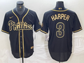 Men's Philadelphia Phillies Bryce Harper #3 Black Fashion Stitched Jersey1