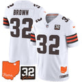 Jim Brown Cleveland Browns #32 Jim Brown Memorial & Home Patch Jersey  All Stitched