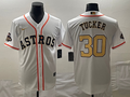 Men's Houston Astros Kyle Tucker #30 White/Gold 2023 Gold Collection Replica Player Jersey1