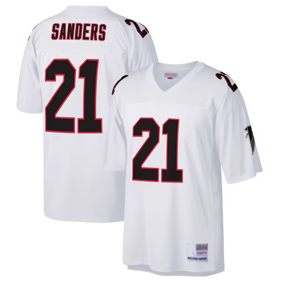 A.Falcons #21 Deion Sanders  Big & Tall 1992 Retired Player Football Jerseys - White